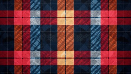 Plaid artisanal traditional seamless pattern illustration, focus cover all  object, deep depth of field, no blur,