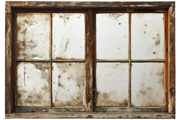 Ephemeral Reflections: A Glimpse of the Sky Through an Aged Window on White or PNG Transparent Background.