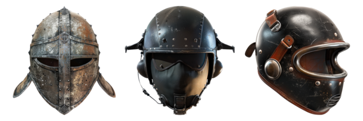 Set of halmets isolated on transparent background