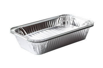 Obraz premium Aluminum foil loaf pan, disposable baking tin tray with ridged sides, shiny metal cookware for oven roasting and food prep isolated on Transparent Background