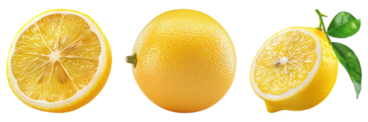 Set of lemon isolated on transparent background
