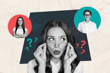 Creative collage picture young businesswoman recruiter hr choice candidate select applicant...