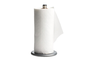 A Crisp White Paper Towel Roll Ready for Use in a Kitchen Setting on a Clear PNG or White Background.