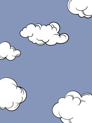 Blue sky with white clouds landscape background vector illustration. Sunny day, vintage cartoon style concept.