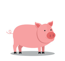 Cartoon pig on a white background. Vector illustration in a flat style.