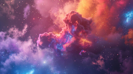 Fototapeta premium Colorful galaxy cloud with a mix of bright hues and starry night elements, perfect for astronomy enthusiasts.