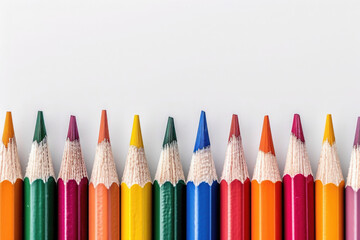 A row of pencils with different colors, including red, yellow, blue, and green