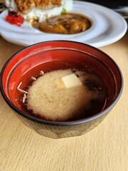 Miso soup and chicken curry Japanese food