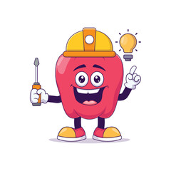 Electrician red bell pepper cartoon mascot character