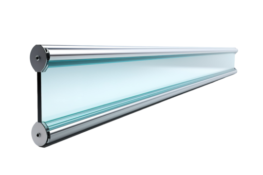 Sleek Silver Railing With Clear Glass Panels Against White Background on a Clear PNG or White Background.