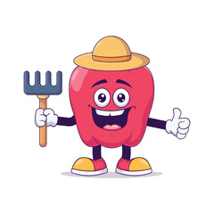 Farmer red bell pepper cartoon mascot character