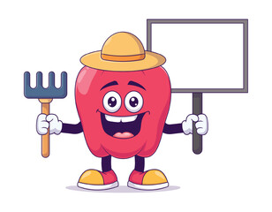 Farmer red bell pepper cartoon mascot character