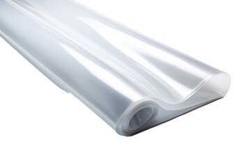 A Roll of Transparent Plastic Sheet Unfurling on a White Background on a Clear PNG or White Background.