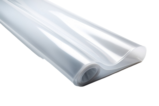 A Roll of Transparent Plastic Sheet Unfurling on a White Background on a Clear PNG or White Background. - Powered by Adobe
