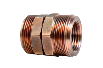 A Copper Coupling for Joining Pipes in a Modern Plumbing System on a Clear PNG or White Background.