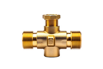 A Gleaming Brass T-Shaped Valve for Plumbing and Construction Projects on a Clear PNG or White Background.