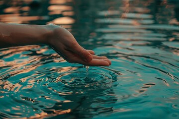 Curious Hand Testing Water - Conceptual Image of Person's Hand Checking Wetness, Sensory Perception, Exploration, Nature Discovery
