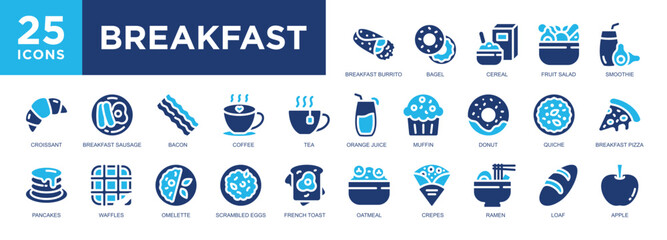 Breakfast, food, meal, morning, fresh, delicious icon set. icons collection. Simple vector illustration