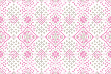 Pixel Abstract Ethnic Art, Seamless pattern in Tribal, Folk embroidery. Mexican Style, Aztec Geometric art Ornament Print, Design for carpet, cover, wallpaper, wrapping, fabric, clothing, Ikat Pattern