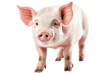 Close-Up Portrait of a Pink Pig Standing on Transparent Background