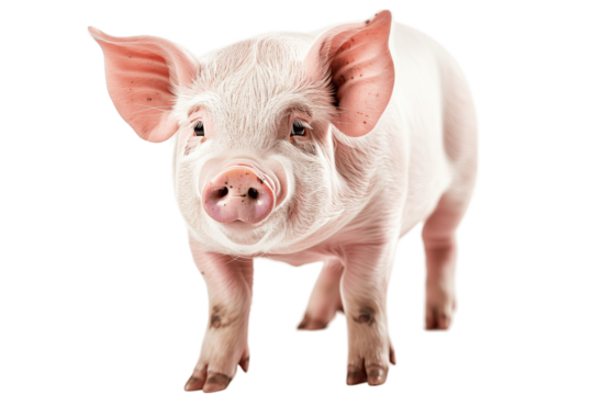 Close-Up Portrait of a Pink Pig Standing on Transparent Background