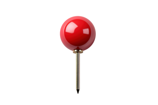 A Singular Red Pushpin Stands Tall Against a White Background on a Clear PNG or White Background.
