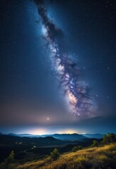 Naklejka premium starry night sky over concealed plateau landscape, celestial, cosmic, majestic, mystical, panoramic, picturesque, scenic, tranquil, vast, beauty