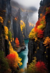 Fototapeta premium majestic cliffs veiled mist, dramatic, fog, nature, landscape, rock, steep, high, breathtaking, scenery, overlook, scenic, foggy, atmospheric, ethereal