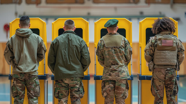 Military personnel casting a vote, Voting booth, Service member voting