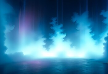 Obraz premium A mystical scene featuring swirling blue and purple fog with soft light beams piercing through. 