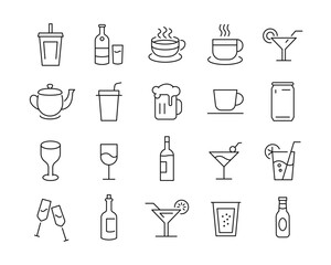 Drinks Icons - Vector Line. Editable Stroke.
