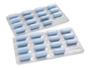 Antibiotic pills in blisters isolated on white