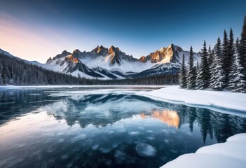 majestic snowy peaks overlooking frozen lakes winter wonderland landscape, mountains, scenic, view, icy, waters, picturesque, scenery, cold, beauty, mountainous