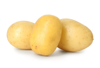 Three young fresh potatoes isolated on white