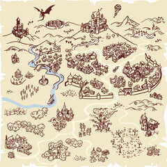 Hand drawn map creator illustrations for fantasy kingdoms maps