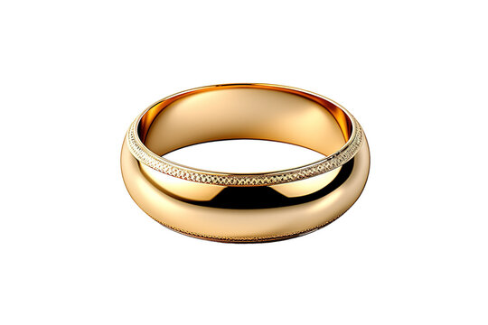 A Domed Gold Wedding Band With a Delicate Milgrain Design on a Clear PNG or White Background.