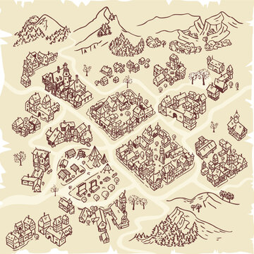 Hand-drawn map creator illustrations for fantasy settlement maps