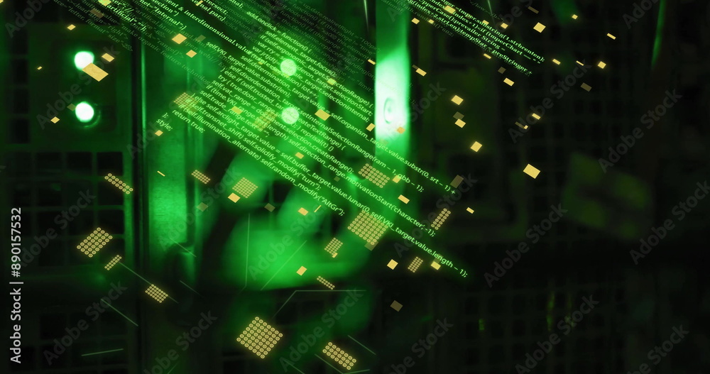 Poster image of circuit board and data processing over computer servers