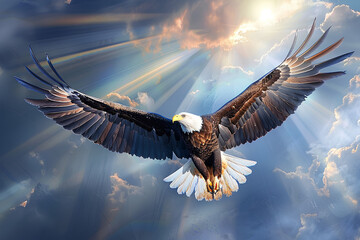 Bald eagles are flying in the sky