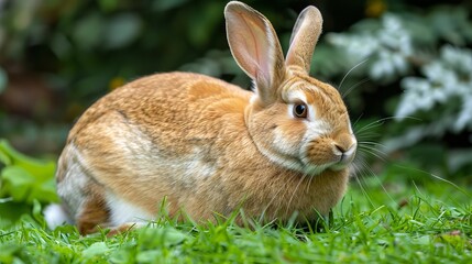 Brown Rabbit Sitting in Grass