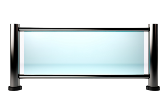 A Clear View of Possibilities: Modern Glass and Steel Barrier Against White Background on a Clear PNG or White Background.