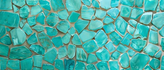 Panoramic close-up, high detail scan of turquoise mosaic tile texture, Generative AI