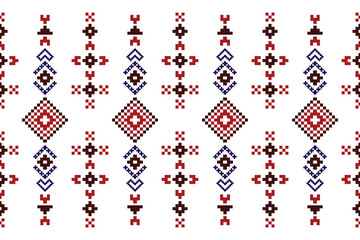 Cross Stitch pattern with Floral Designs. Traditional cross stitch needlework. Geometric Ethnic pattern, Embroidery, Textile ornamentation, fabric, Hand stitched pattern, Cultural stitching pixel art.