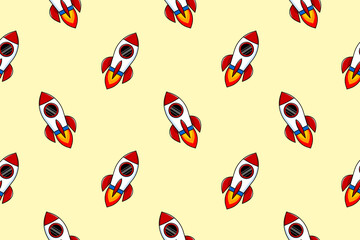 Cartoon rocket. Seamless vector pattern.