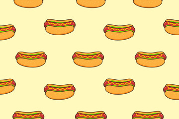 Cartoon hot dog. Seamless vector pattern.