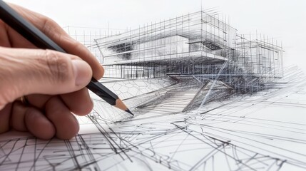 Depict an architect sketching the conceptual design for a new museum, including unique architectural features and exhibition spaces. Highlight the creativity and vision for cultural impact.