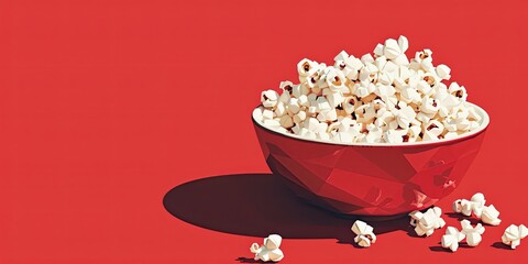 Vibrant Bowl of Popcorn on Red Background