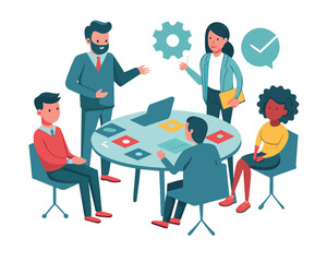 Business meeting flat people on presentation conference ilustration team seminar vector concept.