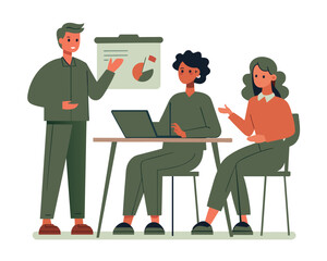 Business meeting flat people on presentation conference ilustration team seminar vector concept.