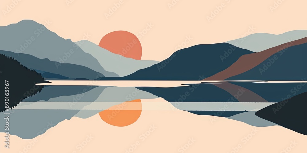 Sticker Serene Mountain Landscape with Reflective Sunset